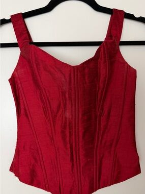 Vintage Red Maxi Skirt with Structured Bodice Top